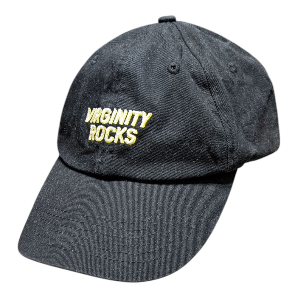 Danny Duncan Virginity Rocks Hat Black Cap Yellow Embroidered Unisex Adjustable